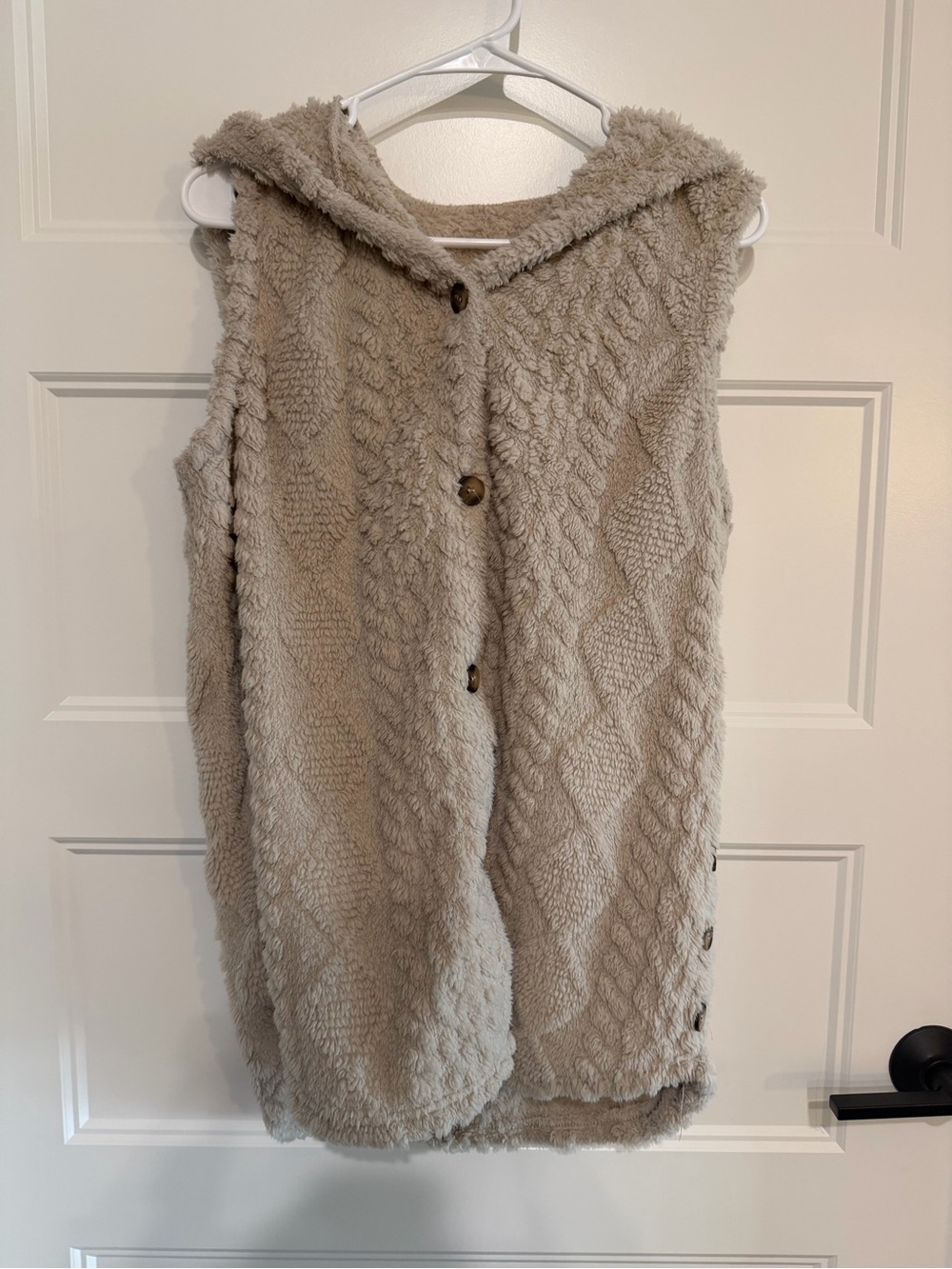 Plush Hooded Sleeveless Sweater Vest - Taupe